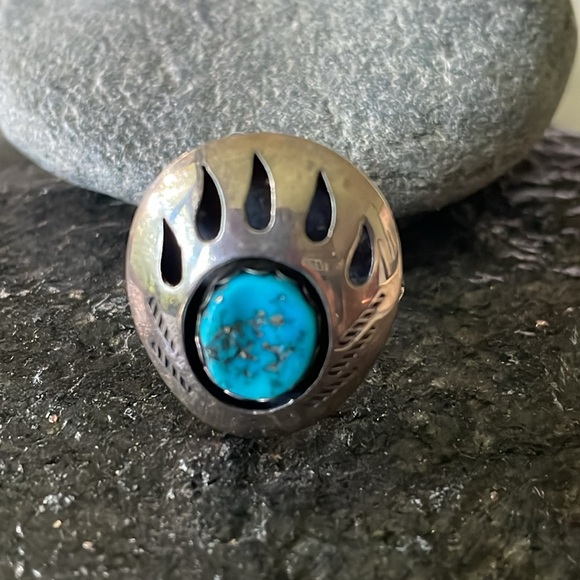 Turquoise Bear Paw Navajo Native American Vintage Ring - Picture 11 of 12